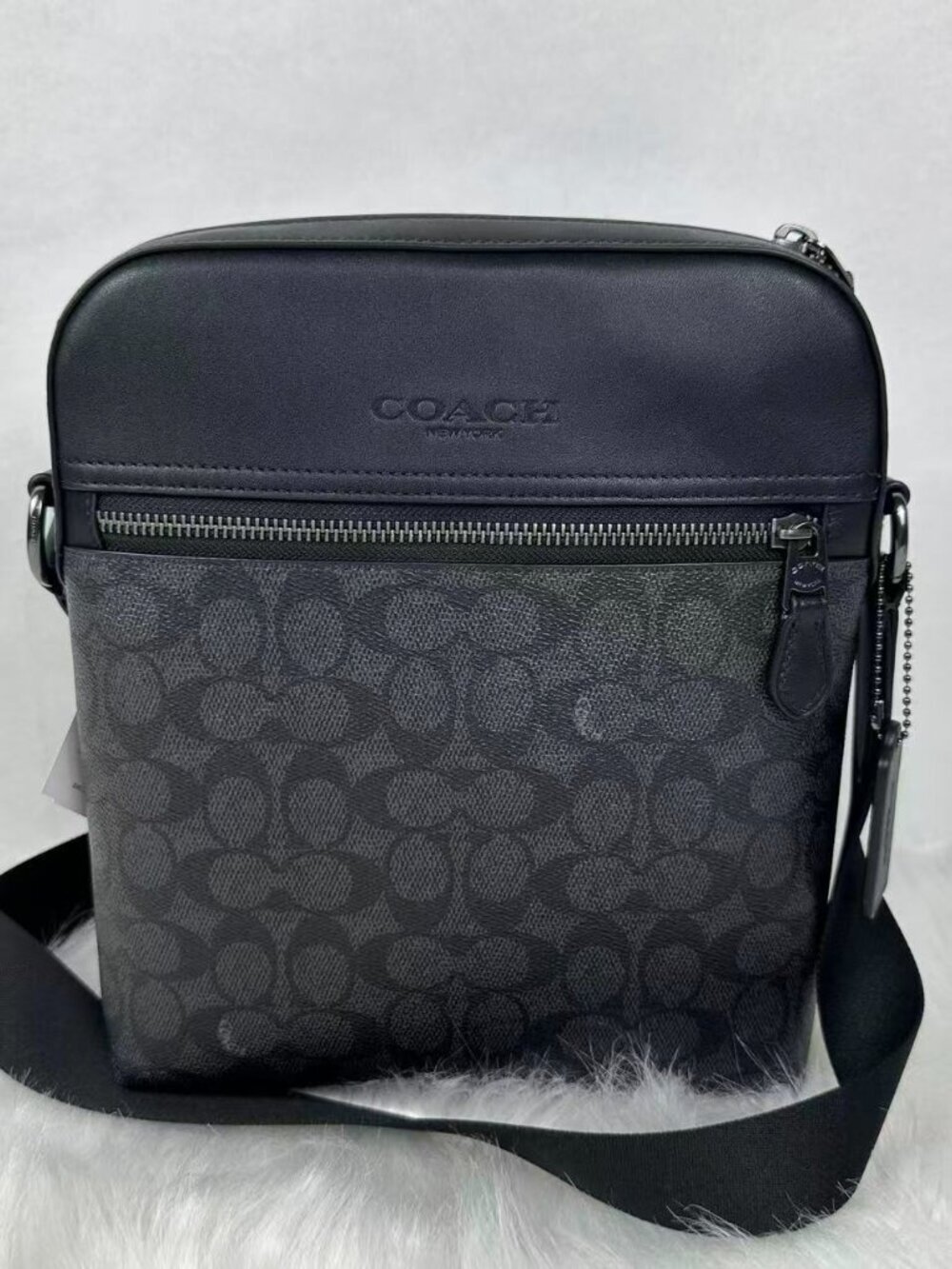 Coach Men's Houston Flight Bag In Signature Canvas/Charcoal/Black CZ398 NWT